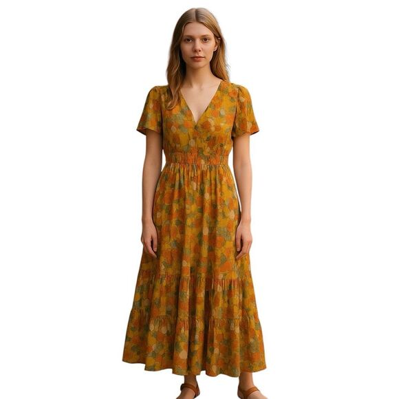 By Anthropologie Yellow Gold V-Neck Chiffon The Somerset Maxi Dress Size XL